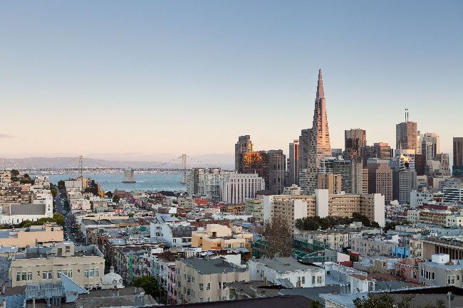 San Francisco skyline at Sunset showing the Transamerica Pyramid and downtown