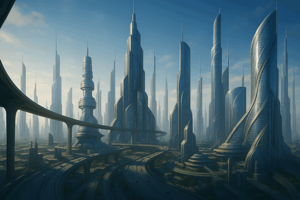 Image of a futuristic city that shows the importance of AI innovation