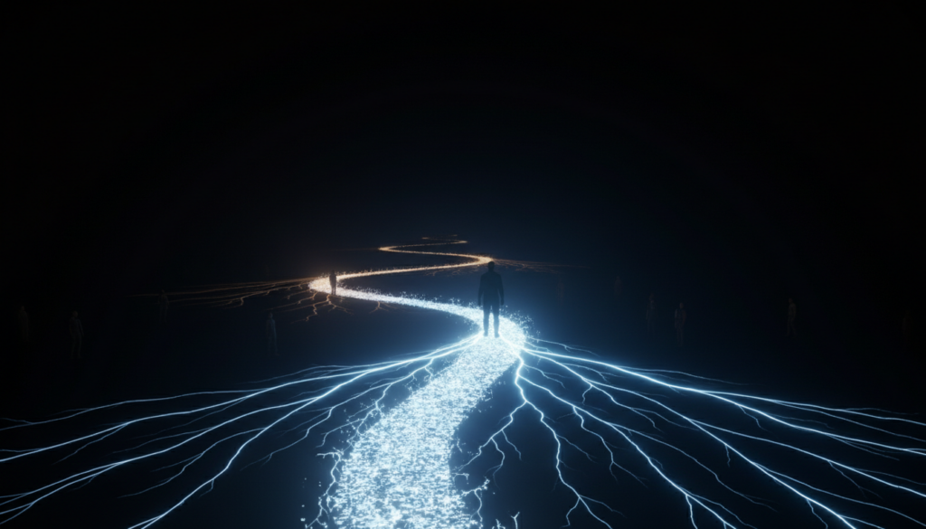 Business leader standing at executive inflection point where company growth trajectory bends sharply upward