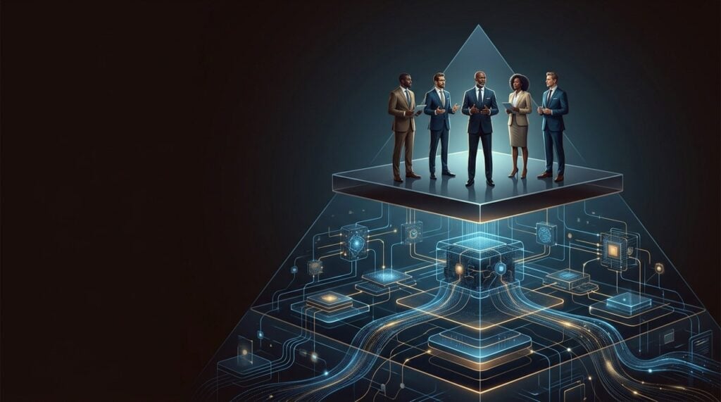 Founder building AI-native teams reviews an inverted org chart with fewer entry-level roles and more senior judgment-driven positions
