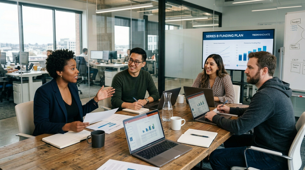 Four startup founders at a conference table discussing whether to replace or reshape early executive leaders.